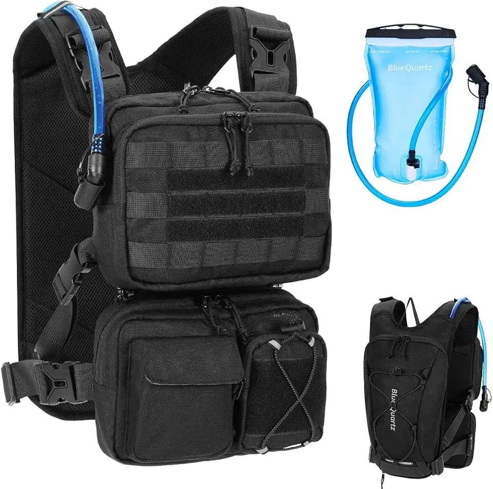 Blue Quartz 3-in-1 Running Vest with 2L Water Bladder, Lightweight Tactical Hydration Backpack with Detachable Fanny Pack, Reflective Chest Pack for Hiking Running Cycling Race for Women Men