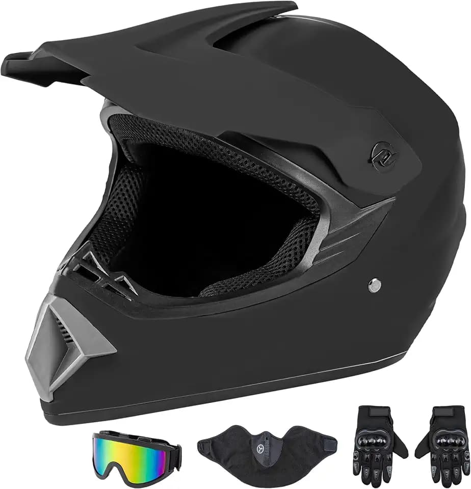 CARTMAN Matte Black Adult Full Helmet Large, DOT Approved ATV Dirt Bike