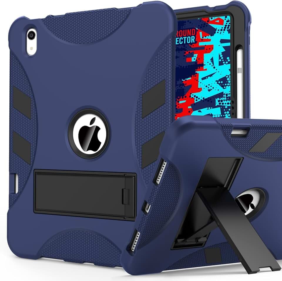 Case for iPad (A16) 11th Generation 11 Inch 2025 / iPad 10th Generation 10.9 Inch, Heavy Duty Military Grade Shockproof Protective i Pad Case with Kickstand & Pencil Holder, DarkBlue+Black