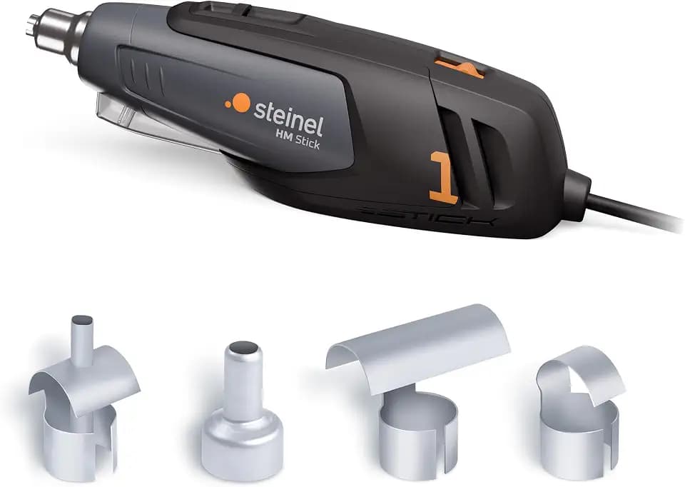 Steinel Heißluftpistole HM Stick, inkl. 4 Düsen, 350 W Heißluftfön, 400°-500°C, LED-Arbeitslicht, Heißluftgebläse zum Basteln und Modellbau