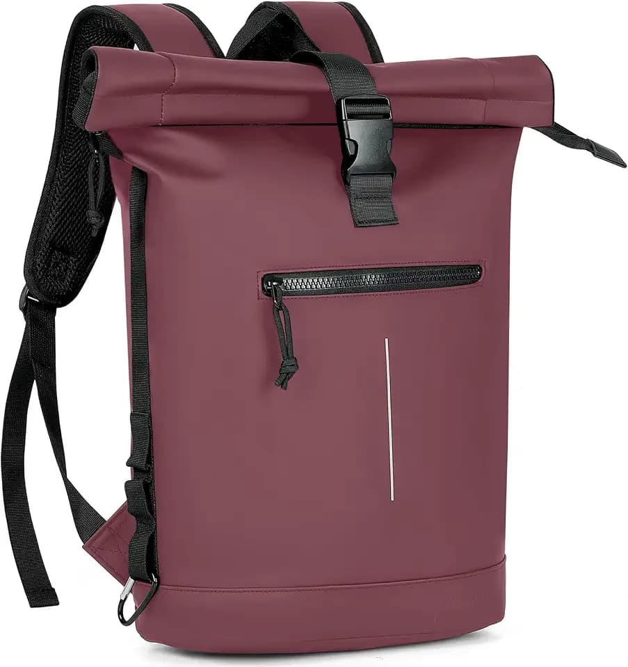 Lekeinchi Großer Rolltop Rucksack Wasserdicht, 17" Laptopfach, Burgunderrot
