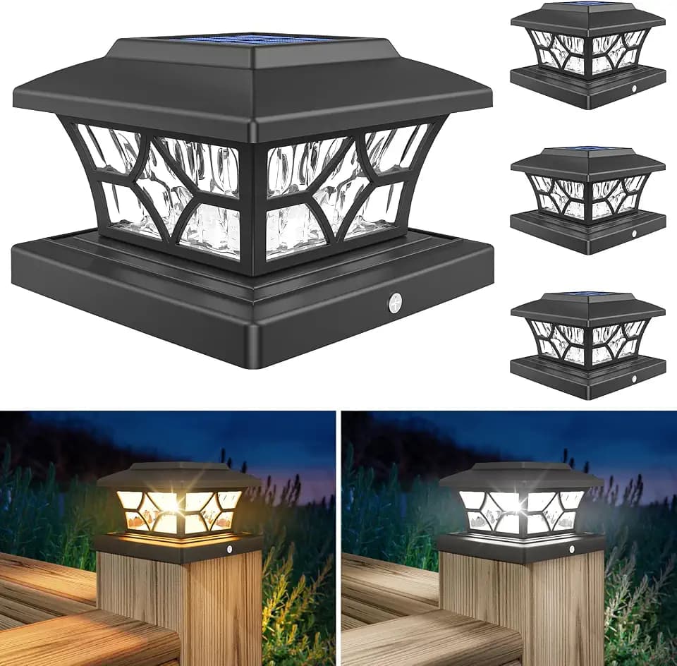 VOLISUN Solar Fence Post Cap Lights, Cool/Warm Modes Outdoor 4Pack, Black
