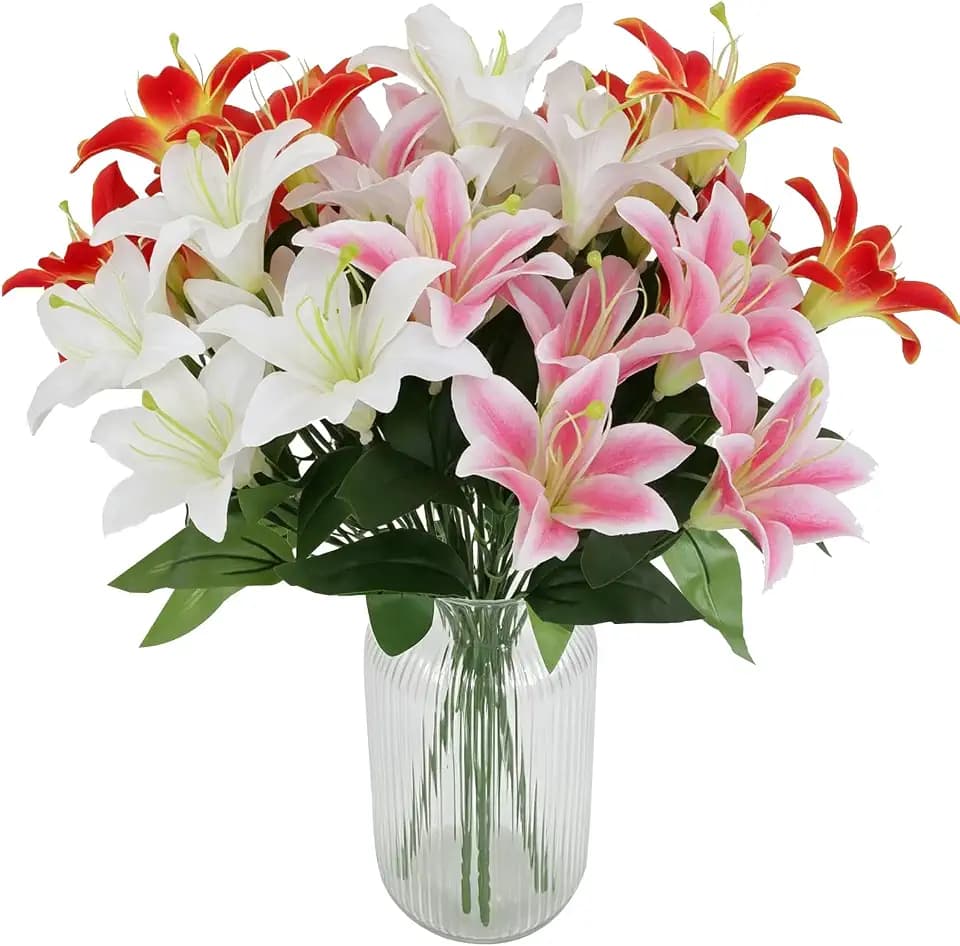 ZeKonan 10 Pcs Artificial Lily Flowers Faux Fake Silk Lilies Bouquets