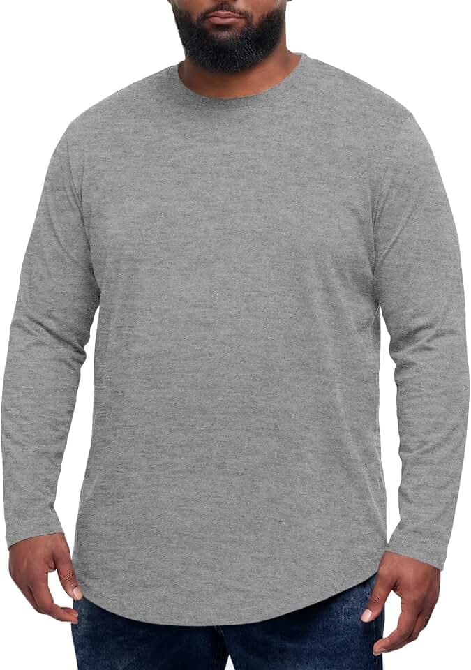 Runcati Mens Big and Tall Crewneck Long Sleeve Basic T‑Shirt