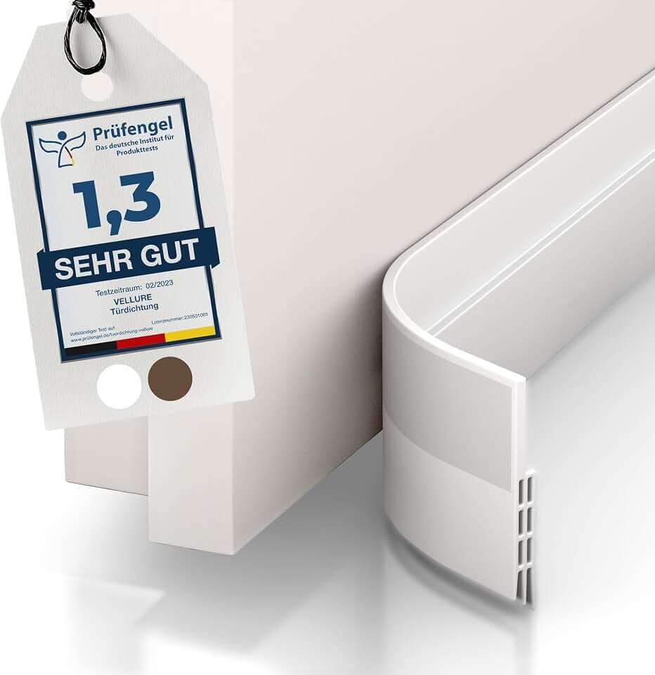 Vellure® Türdichtung Zugluftstopper für Türen- NEU Premium Türdichtung selbstklebend (Energie sparen - Schnell & einfach angebracht) Tür Zugluftstopper ideal auch als Kälteschutz (5 x Weiß) (1, Weiß)