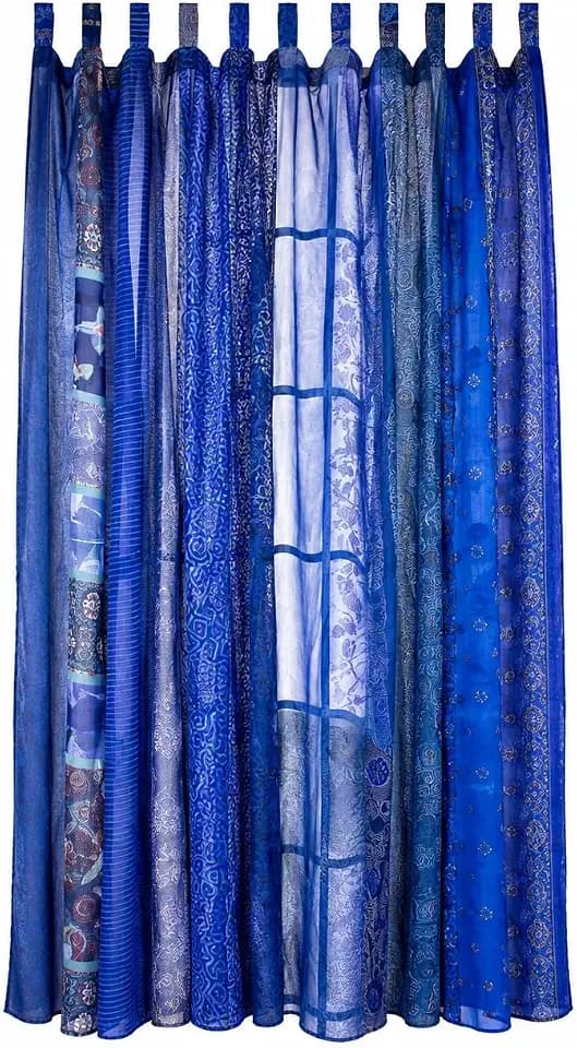 Rajbhoomi Sari Colorful Curtains Light-Filtering – Boho Curtains, Bed Canopy Panel, Tapestry or Window Treatment Blue Color (84 X 43 Inches)
