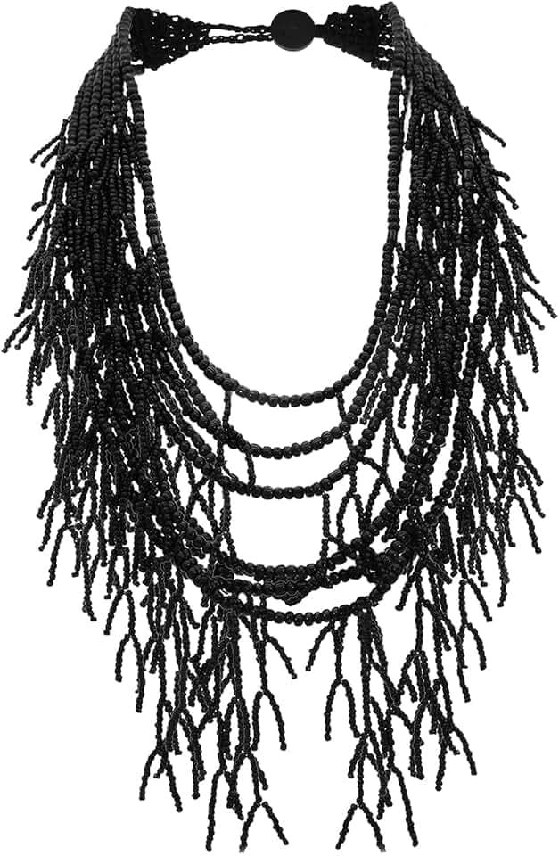 JNF Chunky Black Red Beaded Coral Necklace for Women Beach Coastal Layered Statement Necklaces Boho Bib Choker Necklace Red String Costume Jewelry Sets