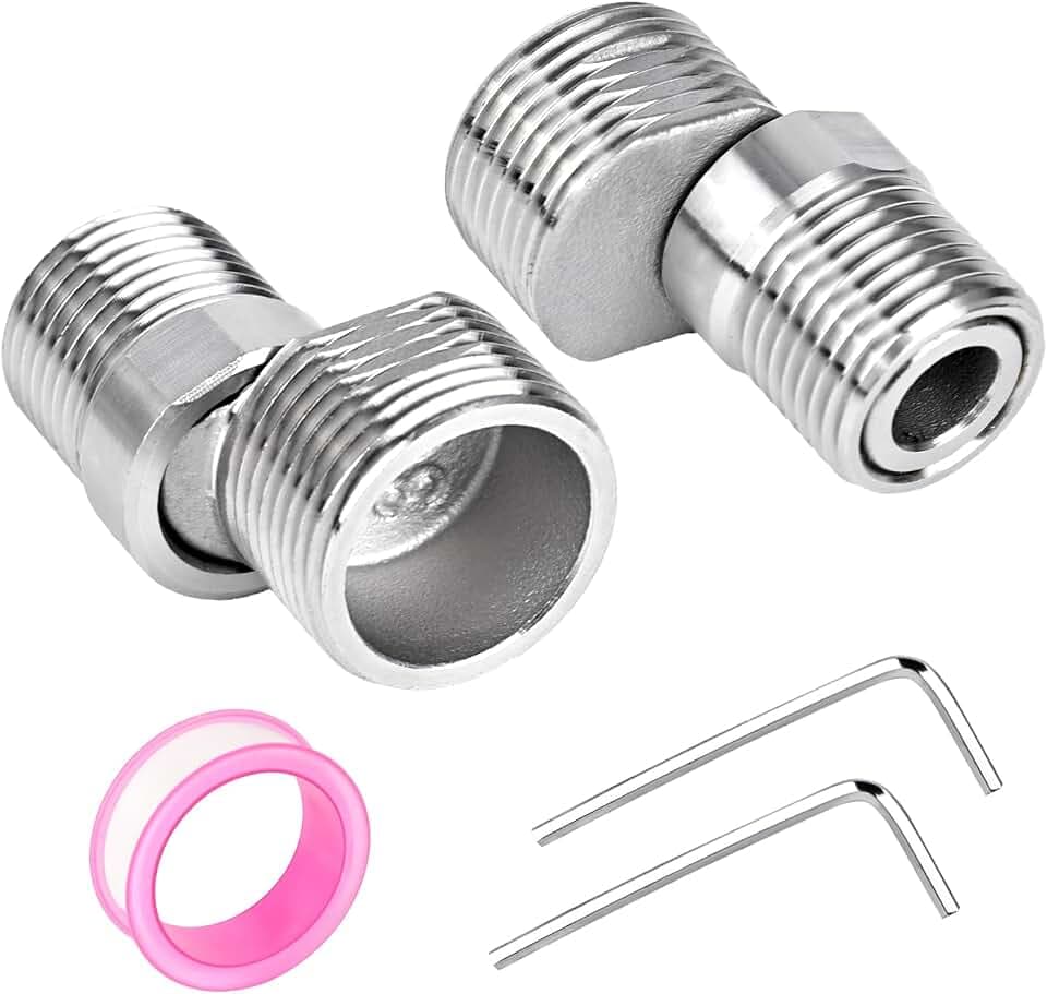 2 Stück Verstellbare Duscharmatur Adapter, S Anschluss Adapter aus Edelstahl, Ausgestattet mit Dichtung Rohband Inbusschlüsseln für Küchen und Badezimmer