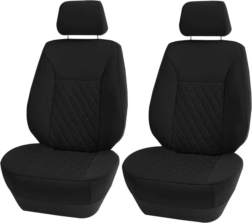 FH Group Front Set Neoprene Car Seat Cover for Low Back Seats with Removable Headrest, Universal Fit, Airbag Compatible, Car Seat Cover for SUV, Van Black