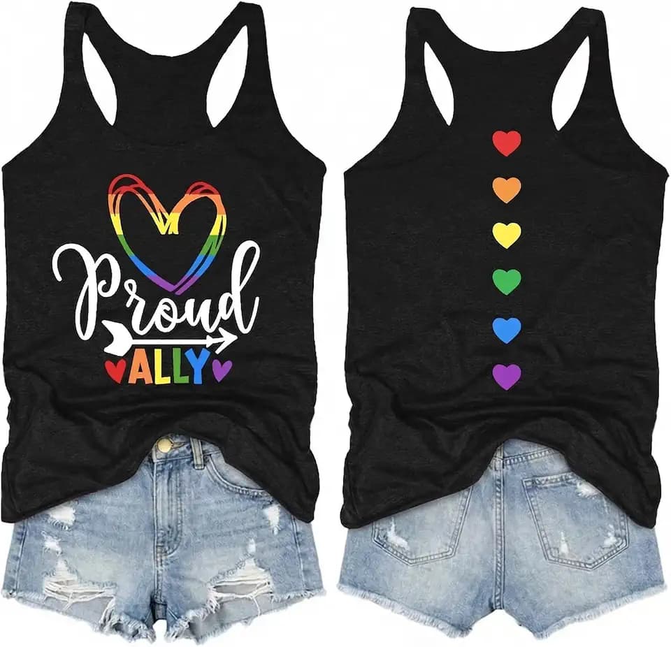 Pride Tank Tops for Women: LGBT Rainbow Heart T-Shirts Lesbian Sleeveless Tee LGBTQ Pride Raceback Vest Tops