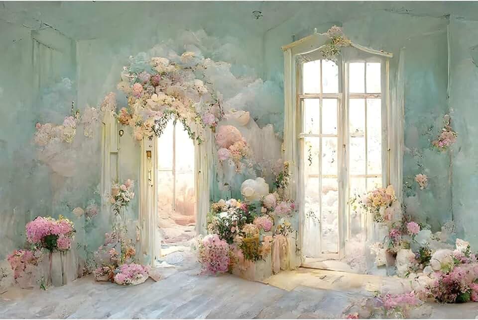 European Oil Painting Backdrop10x7ft Dreamy Flower House Background