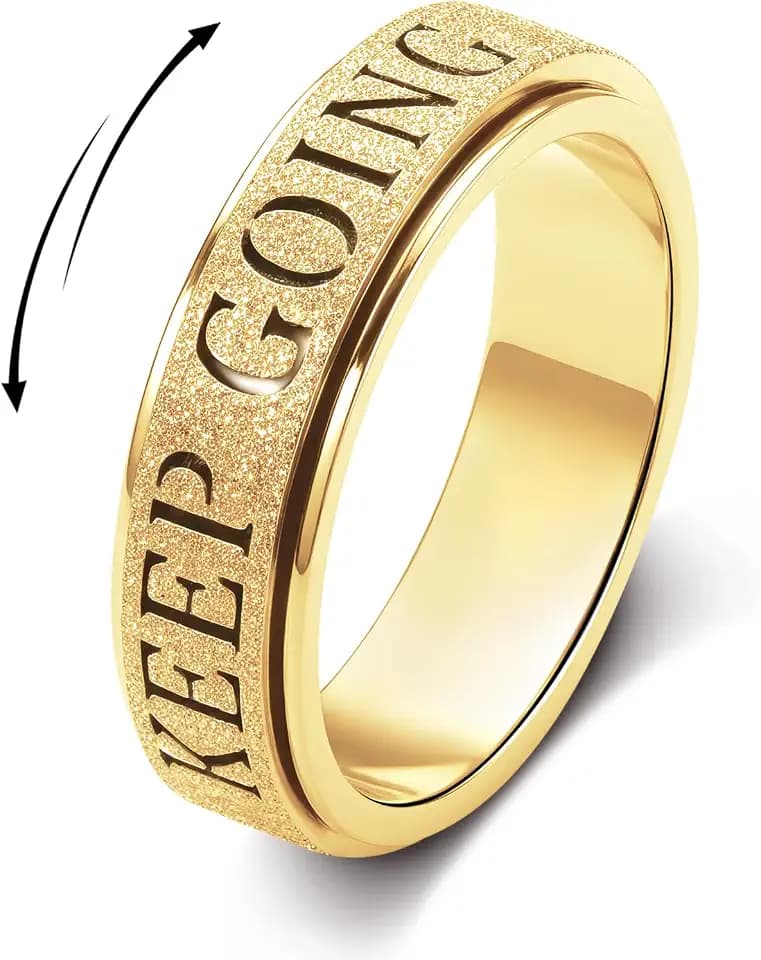OreilleStar Fidget Anxiety Ring for Women: Spinner Toys Adults Keep Going Symbol Band Cute Thumb Ring Stainless Steel Gold Silver Black Size 6 7 8 9 10