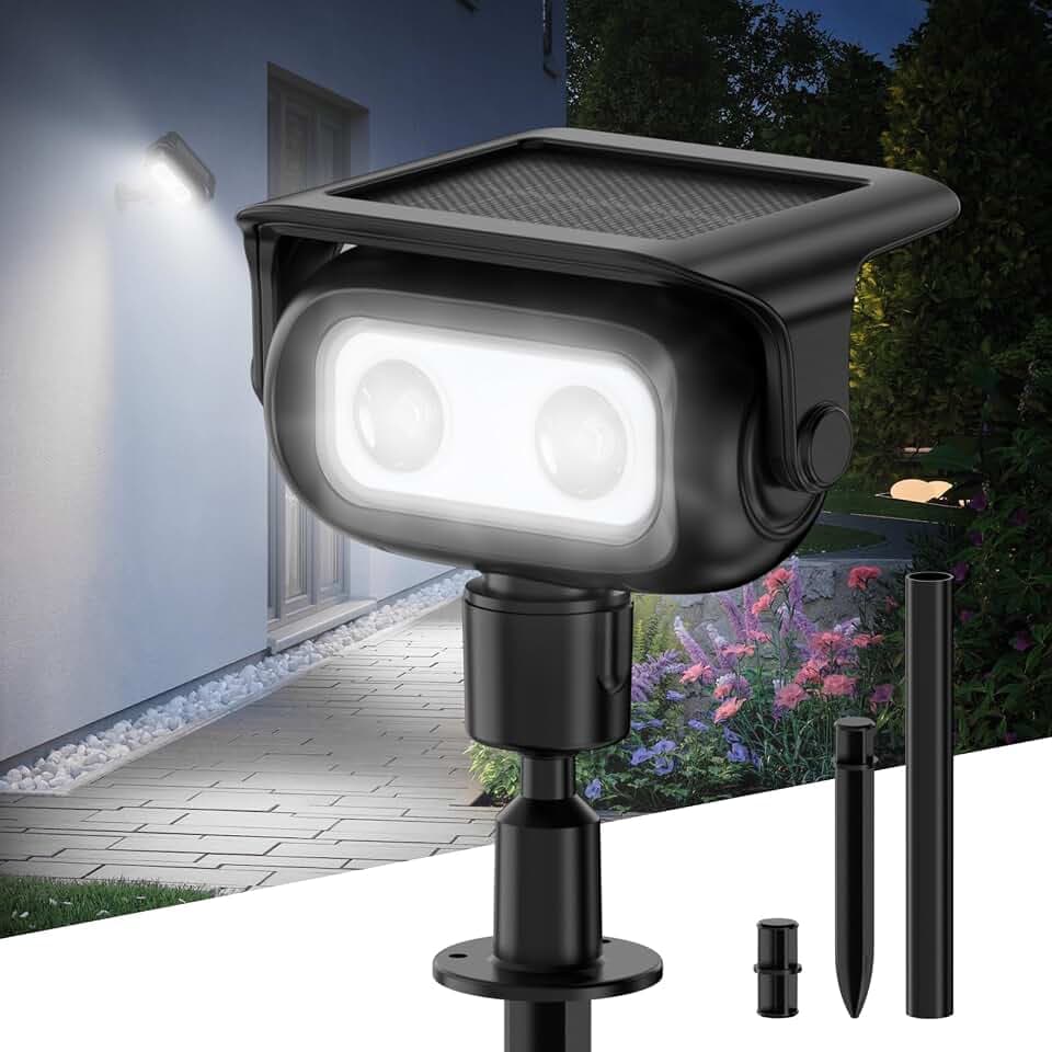 Smiling Shark Solarlampe für Außen Garten, Solarleuchte Außen mit Bewegungsmelder 4 Modi & 2 Montage IP65 Wasserdicht Helle LED Solar Strahler Außen für Garten Zaun Weg Outdoor (1, Kaltweiß)
