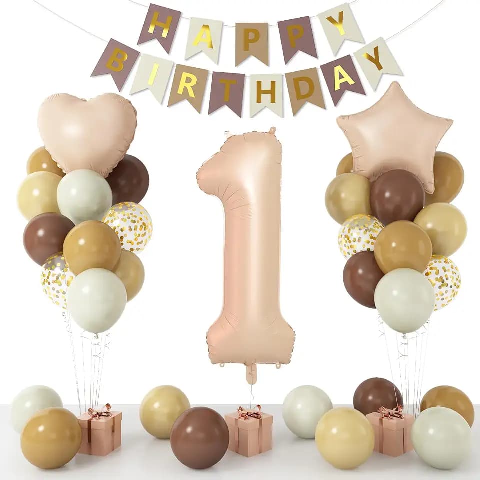 Brown Neutral 1st Birthday Decorations for Boys Girls,40In Number 1 Balloon