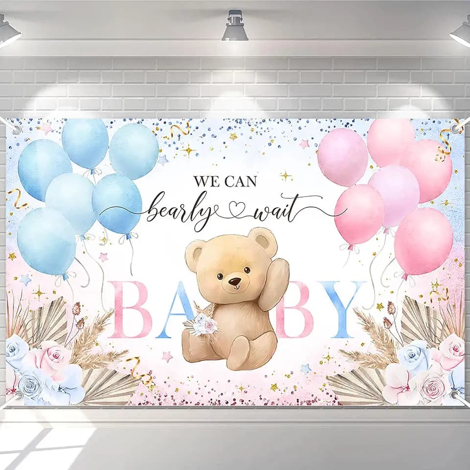 Avezano Boho Bear Gender Reveal Backdrop Banner Boho Floral We Can Bearly Wait Gender Reveal Decorations Pampas Grass He or She Baby Shower Party Decor (6x3.6ft)