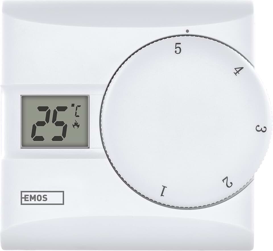 EMOS - digitaler Raumthermostat mit LCD-Display - manuell, drahtgebunden - Heiz- und Kühlsysteme - Temperaturregelung 5-30 °C - Aufputzmontage - einfache Bedienung - Batterie inkl. - weiß