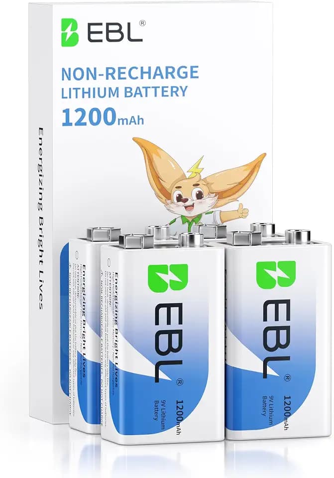 EBL 9V Lithium Batteries 4 Pack, 1200mAh Non-Rechargeable 9V Batteries - High Performance Lithium Metal Battery with Constant Voltage, Longer Lasting for Smoke Alarm Detector & Smart Home Devices