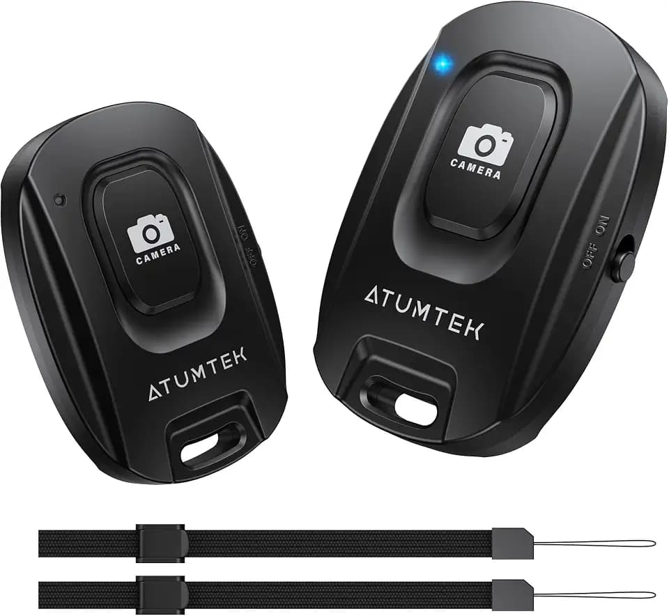 ATUMTEK Kameraselbstauslöser für iPhone und Android-Smartphones (2er-Pack), Drahtlose Fernbedienung für Fotos und Videos (Bluetooth 5.2), mit Handgelenkschlaufe, Schwarz