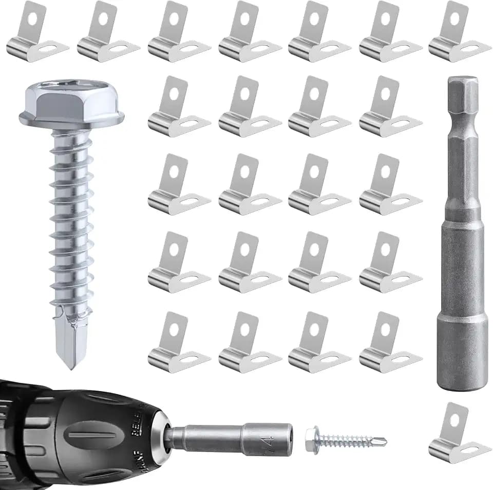 200 Fence Wire Clamps Agricultural Fencing Mounting Clips, Stainless Steel Wire Clips with Screws for Welded Wire to Wood, Metal or Vinyl Fence, Metallic