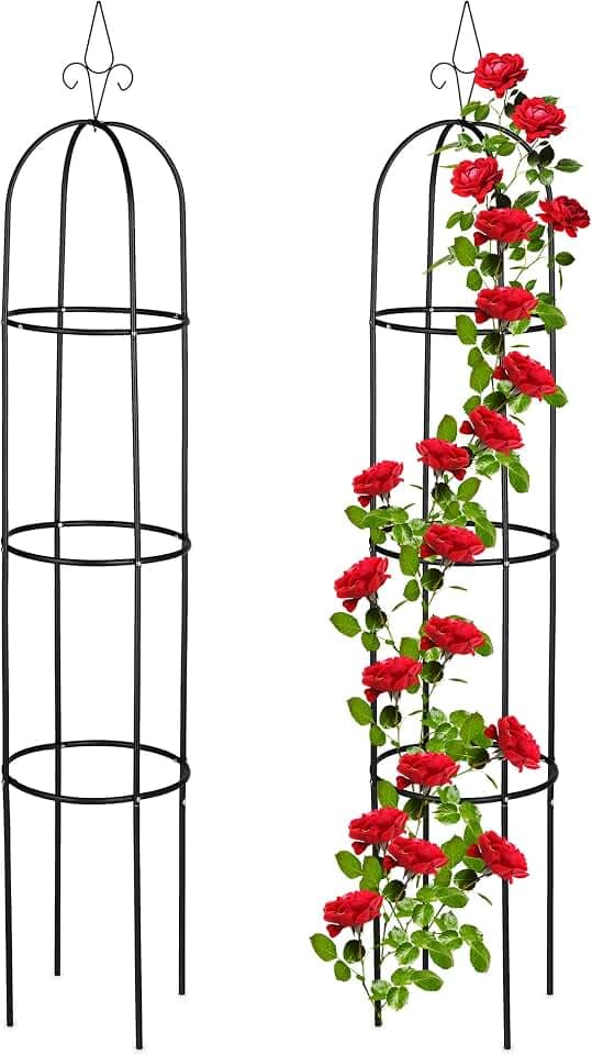 Relaxdays Rankhilfe Obelisk, 2er Set, 200 cm hoch, schwarz