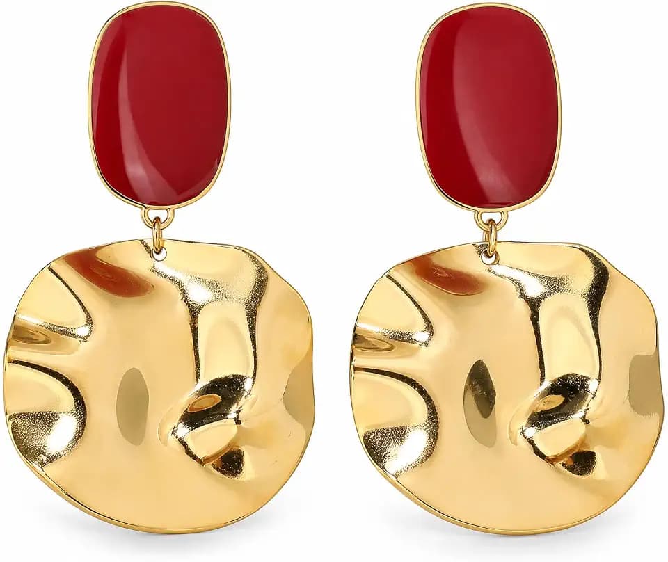 Bold Molten Gold Statement Earrings for Women Contrast Enamel Geometric Dangle Drops Lightweight Jewelry for Evening Events