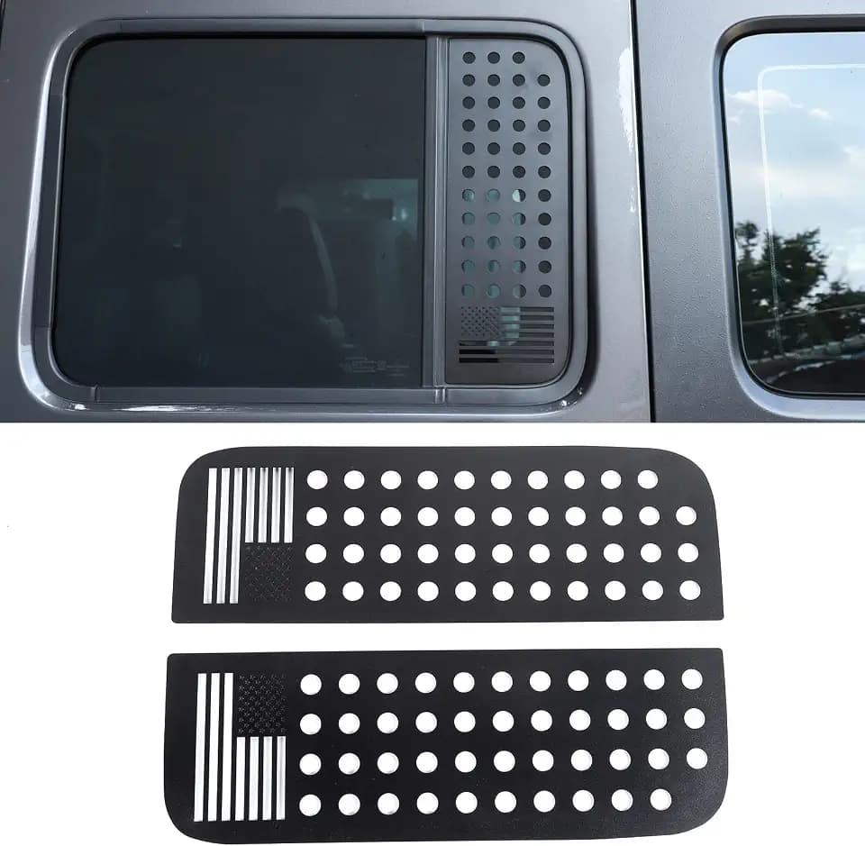 Aluminum Alloy Car Rear Door Window Decals Glass Cover Trim Panel for Jeep Wrangler JL & Unlimited 4-Door 2018-2024 & Gladiator JT (US Flag)