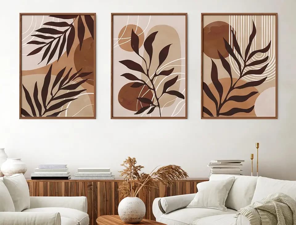 3er Set Poster 50x70 Beige Boho | Premium Kunstdrucke Bilderwand Abstrakt