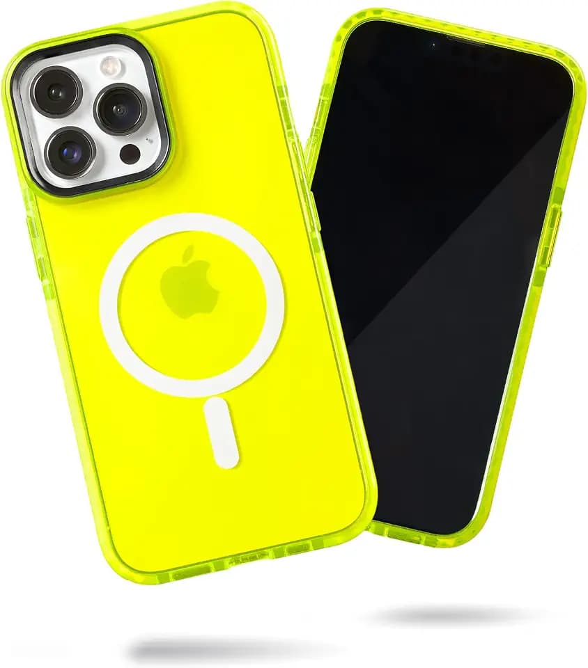 SteepLab Magnetic Barrier Case for iPhone 15 Pro Max, Compatible with MagSafe, Impact Absorbing 360 Degree Protection with Built-in Magnets (Hi-Energy Neon Yellow)