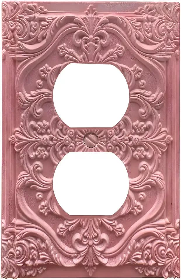 Outlet Covers Decorative Pink 3D Floral Embossed 1 Gang Duplex Light Switch Cover Plate Unique Receptacle Wall Plate Electrical Switch Plate Covers Plug Faceplate for Bedroom Home Decor