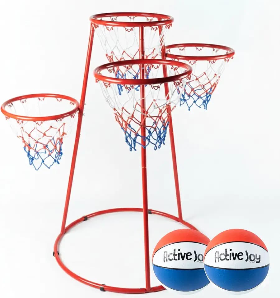Activejoy- 4 Hoop Basketball Set - Toddler Basketball Hoop Indoor - Outdoor Play Preschool - +3 Years Old Toy. Includes 2 Balls and air Pump