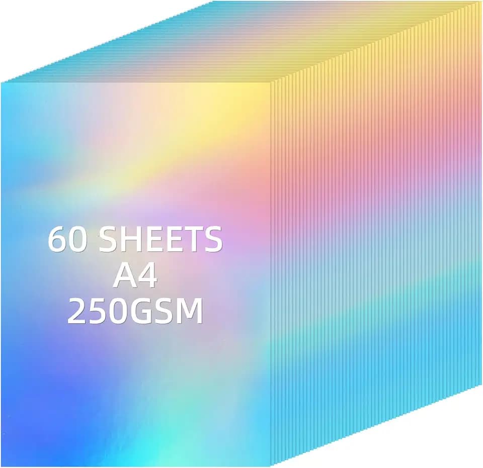 Bastelkarton A4, 60 Blatt Spiegelkarton Farbverläufe 250g/m² Bedruckbare Kartonpapier Buntes A4 Papier Glitter Bastelpapier für Schule DIY Handwerk Scrapbooking GrußKarten (21x29.7cm )