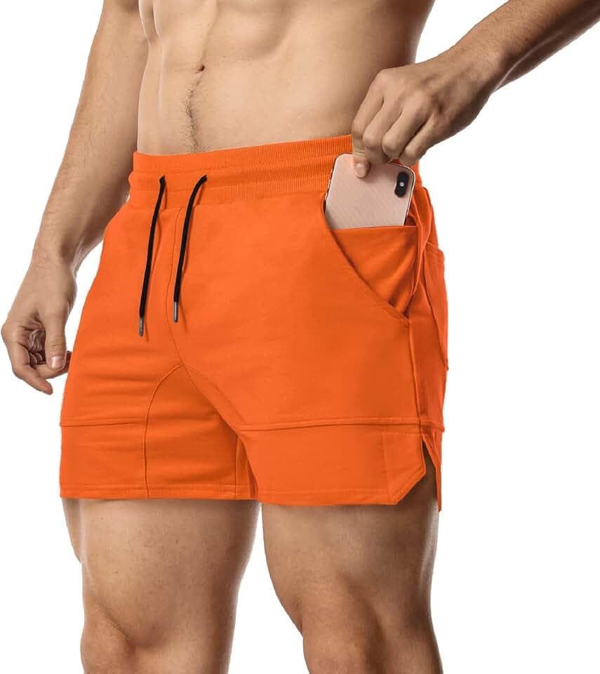 EVERWORTH Men's Solid Gym Workout Shorts Bodybuilding Running Fitted Training Jogging Short Pants with Zipper Pocket 3 Colors