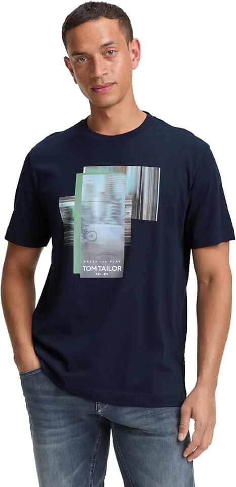 Tom Tailor Herren 1047778 T-Shirt mit Fotoprint (1er Pack)