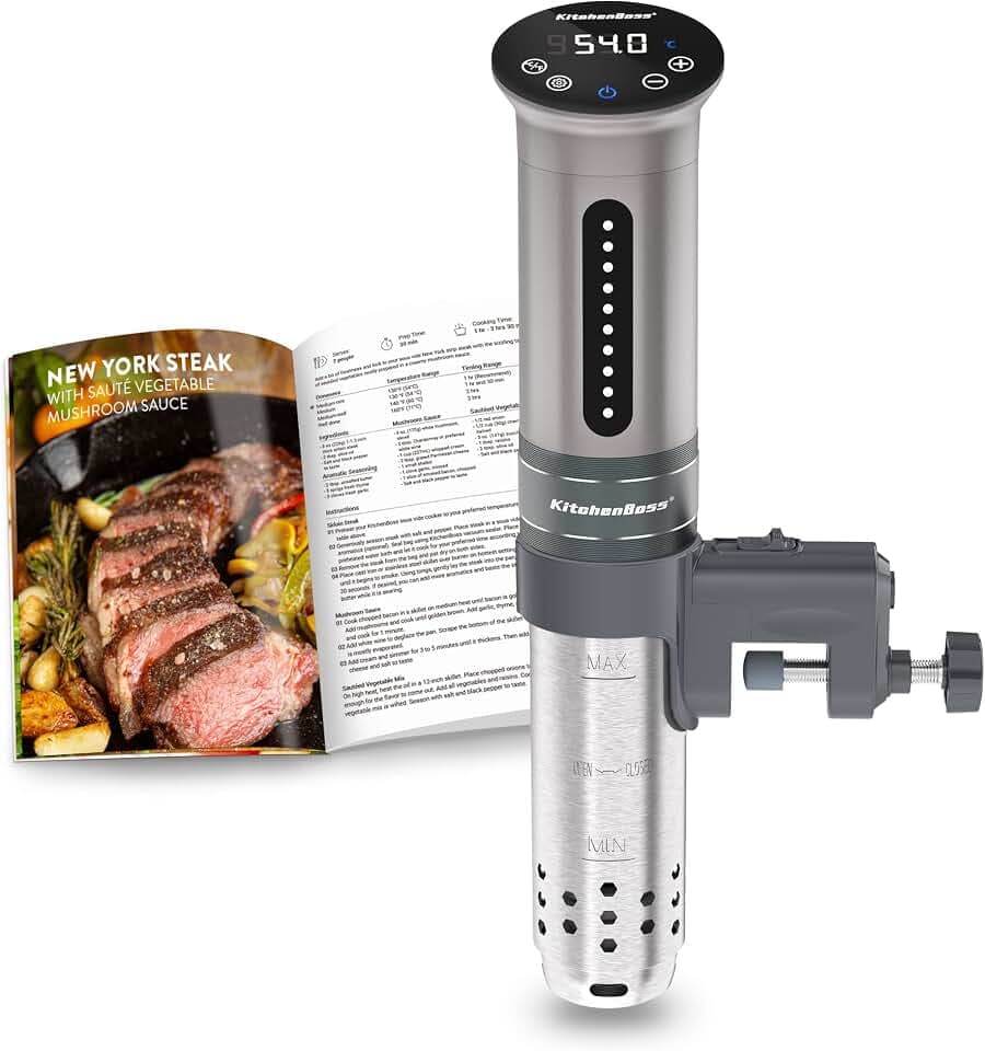 KitchenBoss Sous Vide Roner Küche mit niedriger Temperatur Slow Cooker Professioneller Thermozirkulator IPX7 wasserdicht, Timer mit Touchscreen, silber