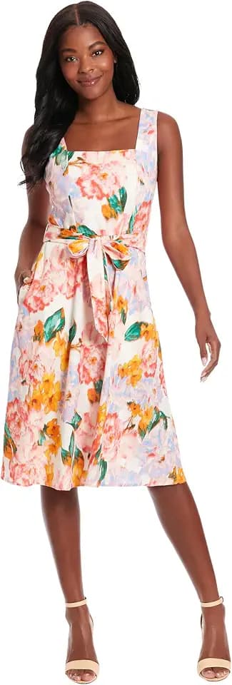 London Times Women's Floral Summer Dress for Women | Cute Knee Length Dress, Wedding Guest Dresses for Women