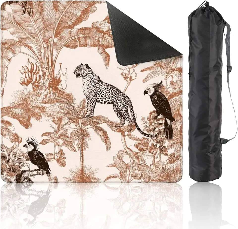 Mahjong Mat 31.5" x 31.5" Monkey Cheetah Wild Animals Tropical Forest Engraving Print Toile Non-Slip Noise Reduction Mahjong Tiles Table Cover for Dominoes Poker Card Board and Tile Games