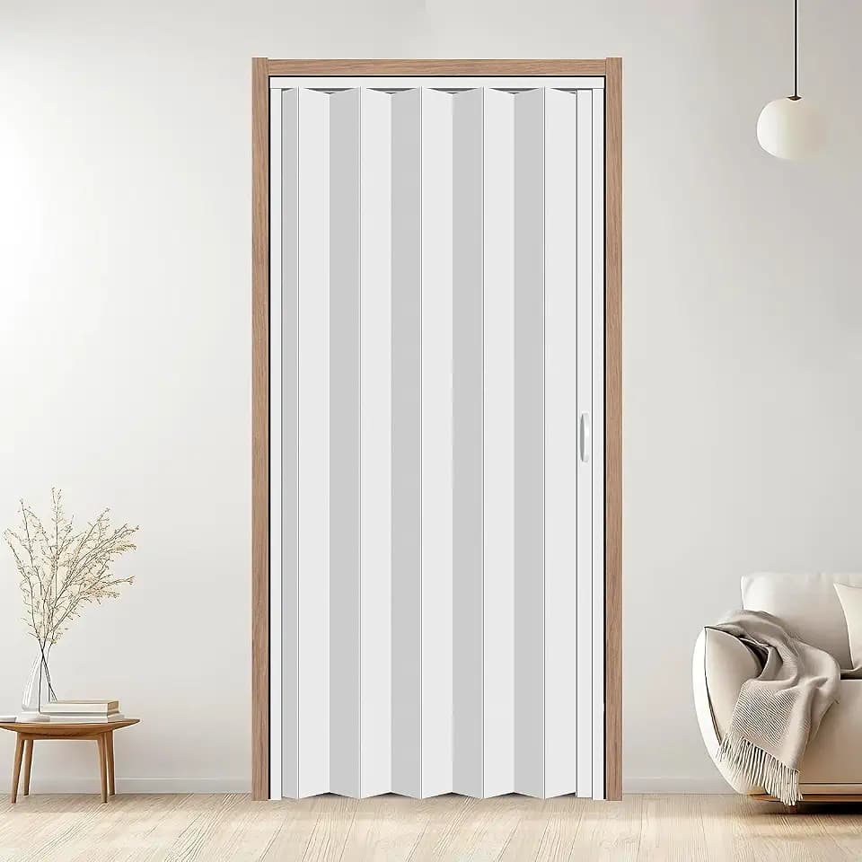 CCBOYSHARDWARE 36" x 96" PVC Accordion Door with Lock and Handle, White