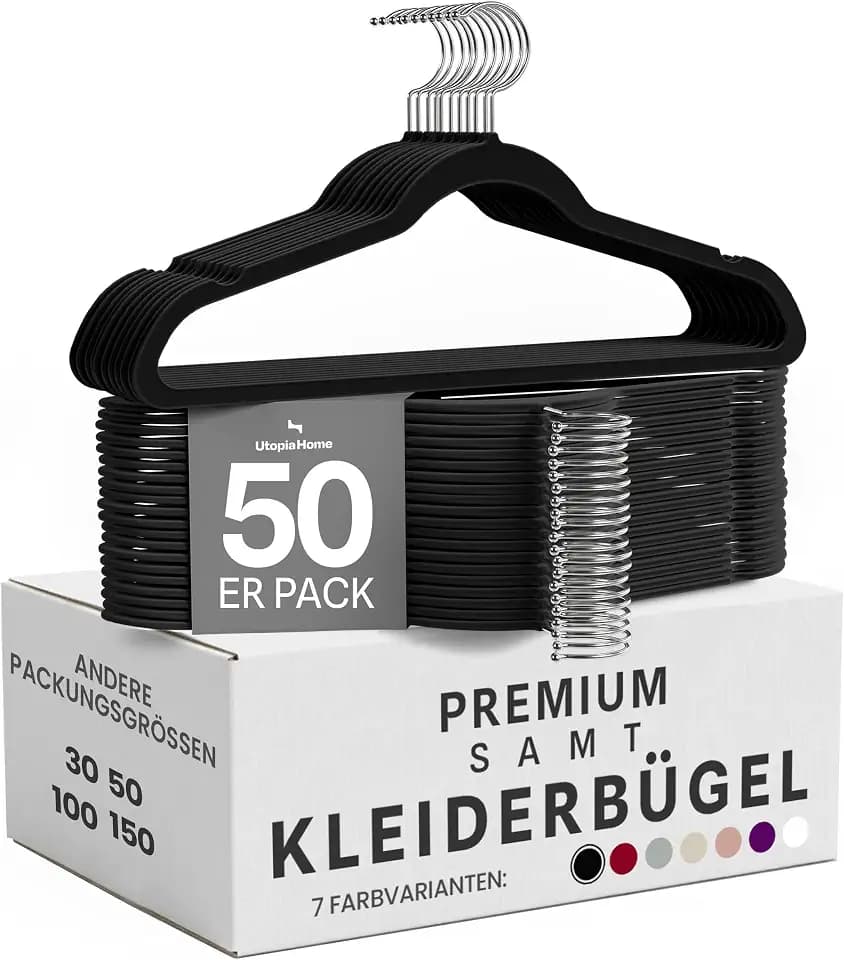 Utopia Home - Premium Kleiderbügel aus Samt (Schwarz, 50er-Pack)