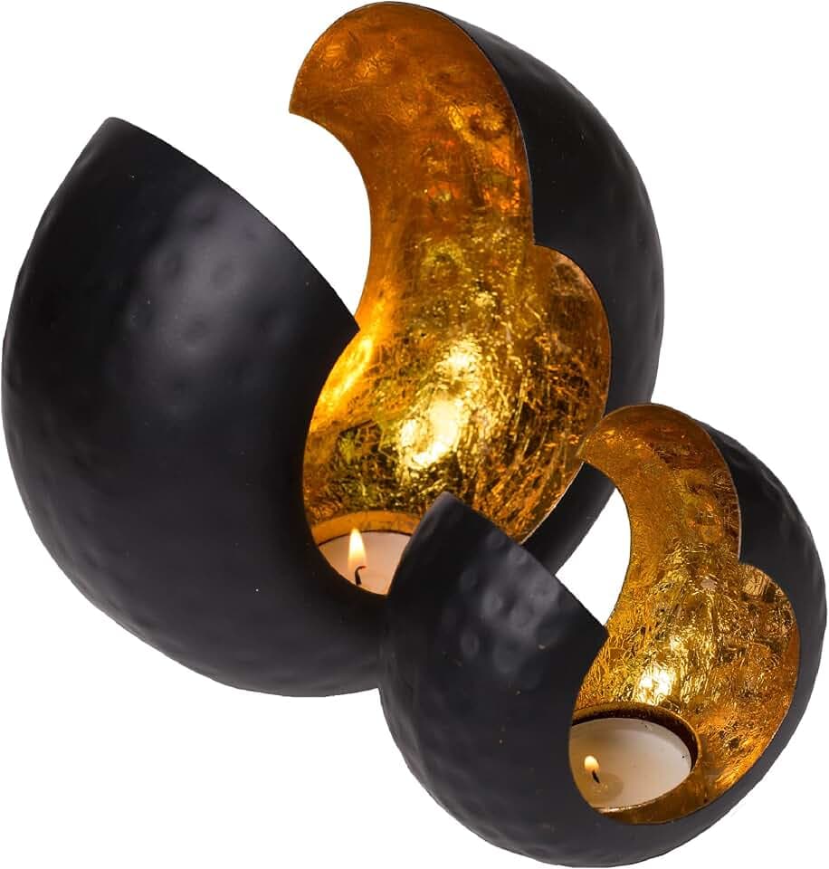 Gadgy Teelichthalter Schwarz Gold 2er Set – Metall Windlichter | Elegante Metall Windlichter Mit Goldener Innenseite Für Stimmungsvolle Tischdeko Und Moderne Wohndekoration