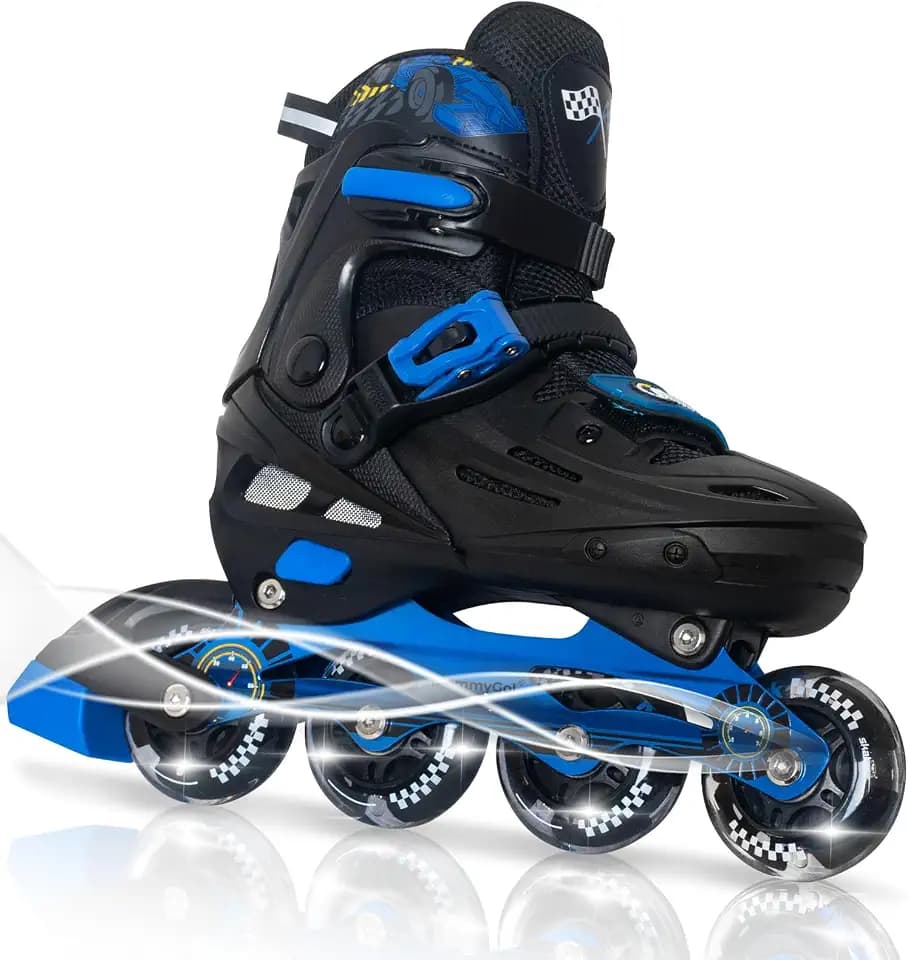 MammyGol Inline Skates for Boys and Girls Youth, 4 Size Adjustable Roller Skates with PU Flashing Wheels, Aggressive Inline Skates High Performance for Kids Age 6-12