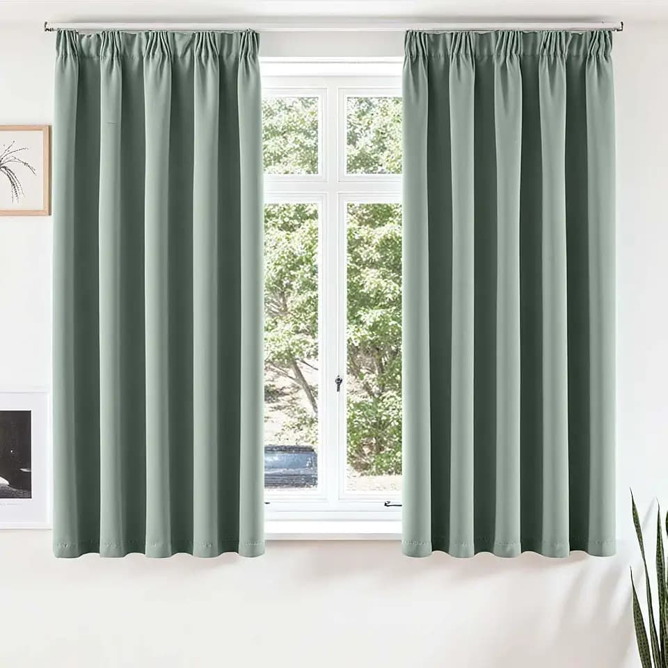 Vangao Gardinen mit Kräuselband Wohnzimmer H160xB140 cm 2er Set, Salbeigrün