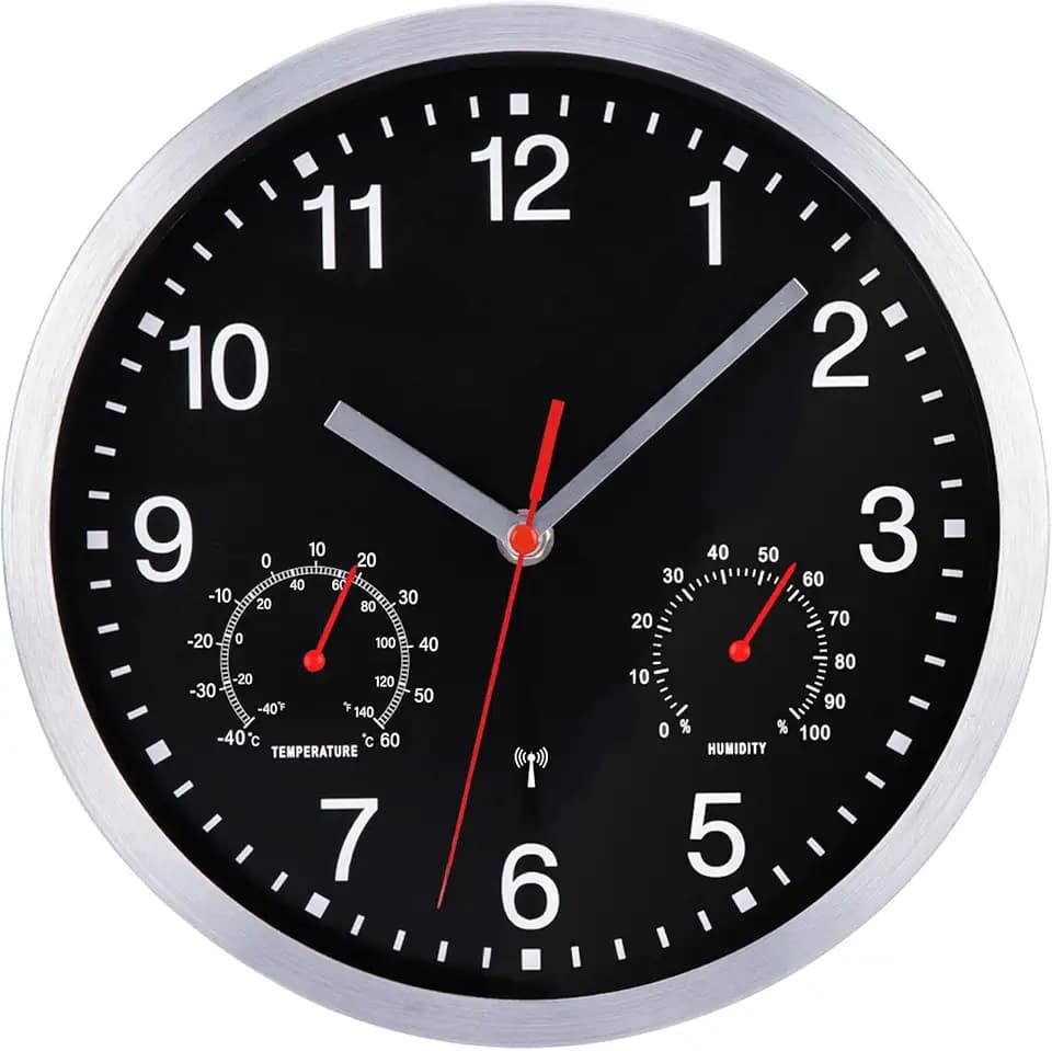 Wanduhr Funk Funkuhr Wand Lautlos Uhr mit Temperaturanzeige 25cm