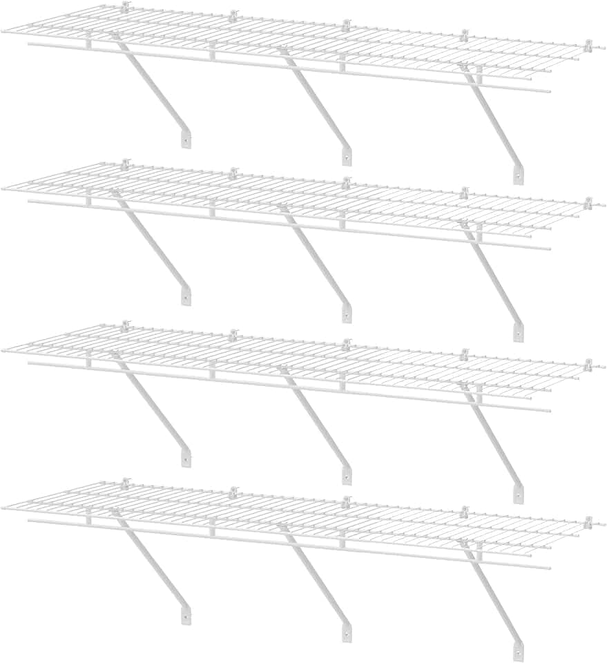 HAUSHOF 4 Pack Closet Shelves Wall Mounted, 4 ft x 16 in Wire Shelf Kit