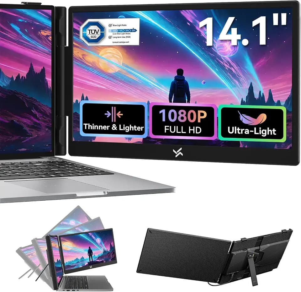 Laptop Screen Extender, 14" FHD 1080P IPS Laptop Monitor Extender, Portable Monitor for Laptops 13-17", Travel Dual Screen with USB-C/USB-A/HDMI Plug & Play for Windows/Mac/Android/Switch/PS5