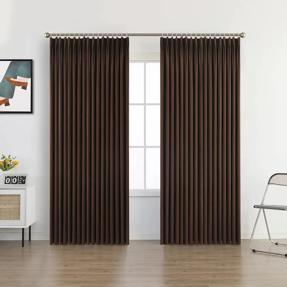 MUMFAS 72 W x 96 L inch Pinch Pleat Curtain Room Darkening Thermal Insulated Waterproof Faux Linen Drape for Living Room Bedroom Meetingroom Club Theater Patio Door (1 Panel, Brown)
