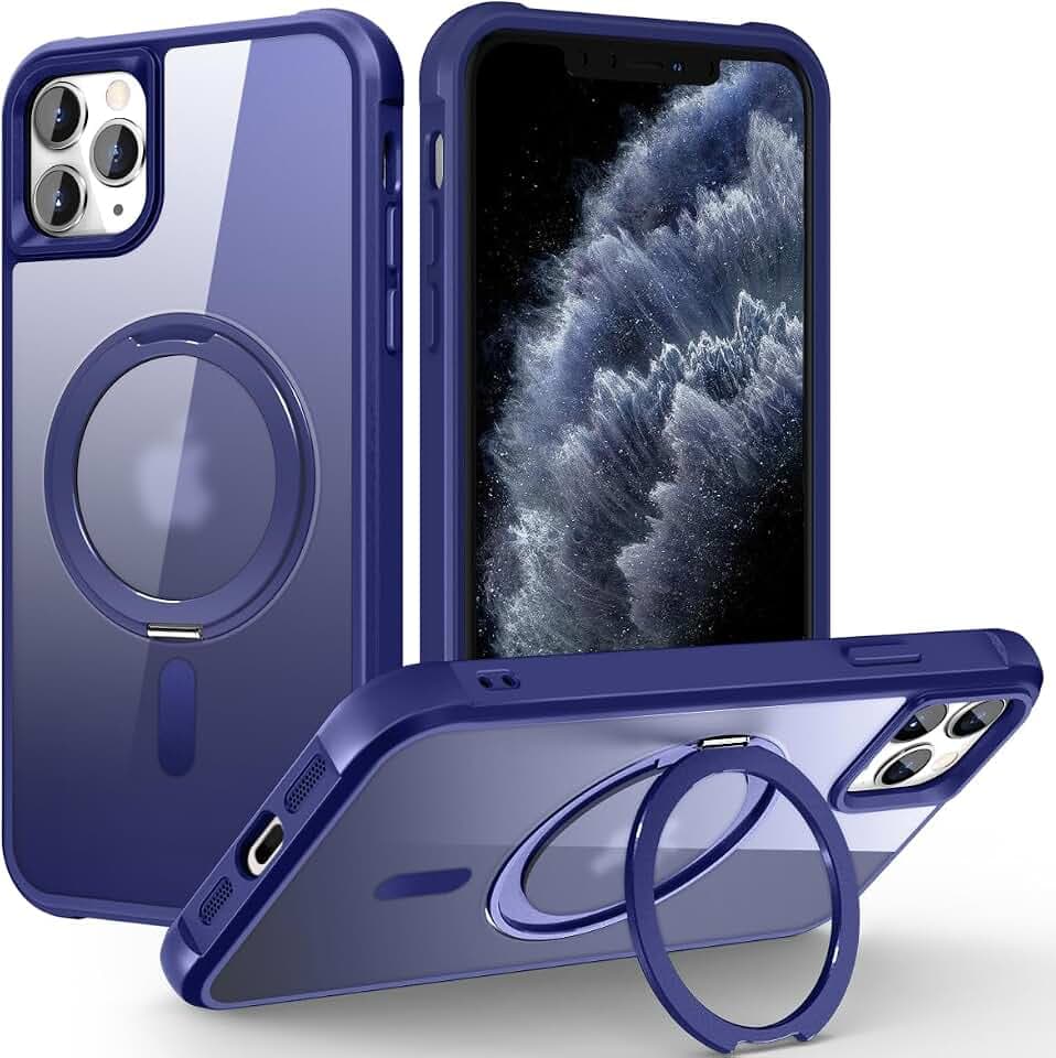 Case for iPhone 11 6.1 inch with 360°Rotatable Magnetic Ring Stand Compatible with MagSafe Lightweight and Translucent Matte Back Shockproof Protective Case Men Women Blue