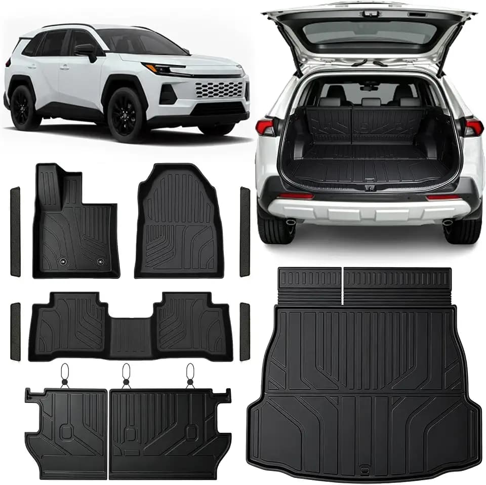 TPE Floor Mats Set for Toyota RAV4 2026, All Weather TPE Custom Fit Floor Liners & Cargo Liner & Backrest Mats, Car Floor Mats Accessorie, Black