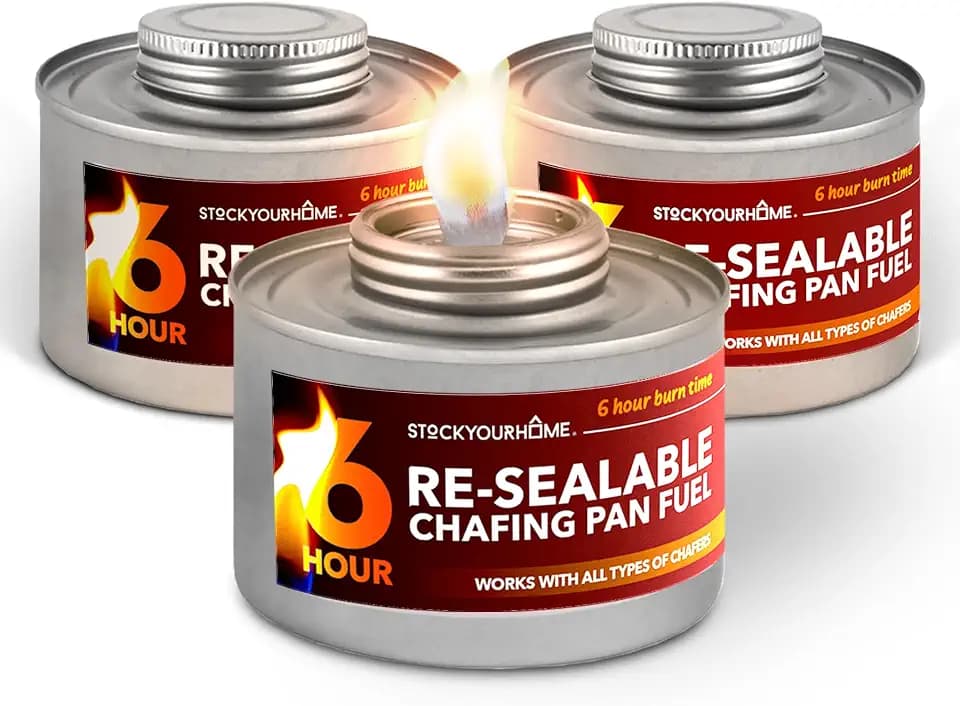 6-Hour Food Warmers for Parties (3 Pack), Chafing Fuel Cans with Wick and Safety Twist Cap, Catering Food Warmers for Buffets, Parties, Weddings, Long Lasting Burners for Food Warmer, Food Heater