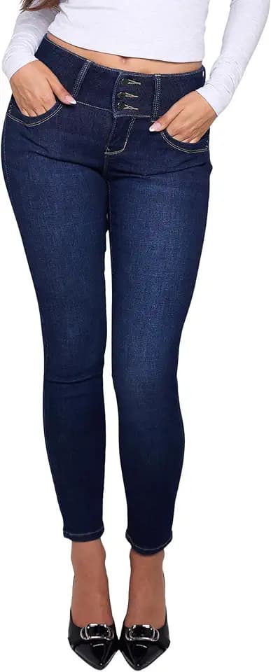 YMI Women's YMI Womens Wannabettabutt 3 Button Mid-Rise Skinny Jean Made with Recycled Fibers