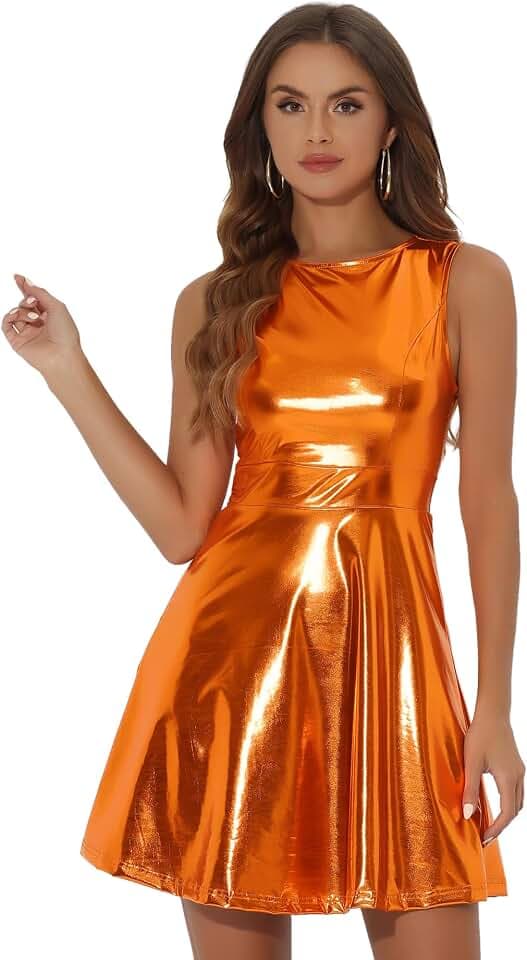 Allegra K Women's Metallic Sleeveless Party Disco Holographic Dress